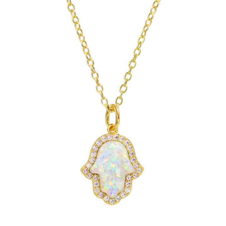 Opal Hamsa Hand Necklace for wholesale by Kamaria Jewelry