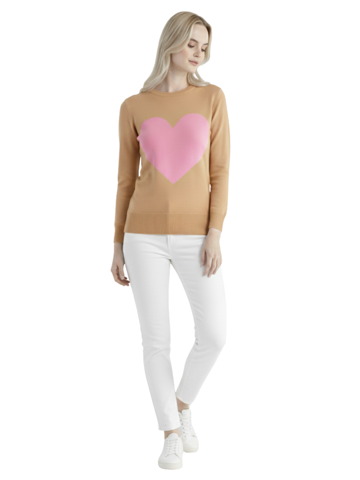 Mak - Vente Pull en maille – femme - Pull à col rond en chenille à manches 3/4 en forme de cœur MK359518