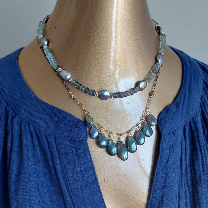 AVAASI - Wholesale Beaded/Pearl Necklace - Coin Pearls, Fluorite Necklace