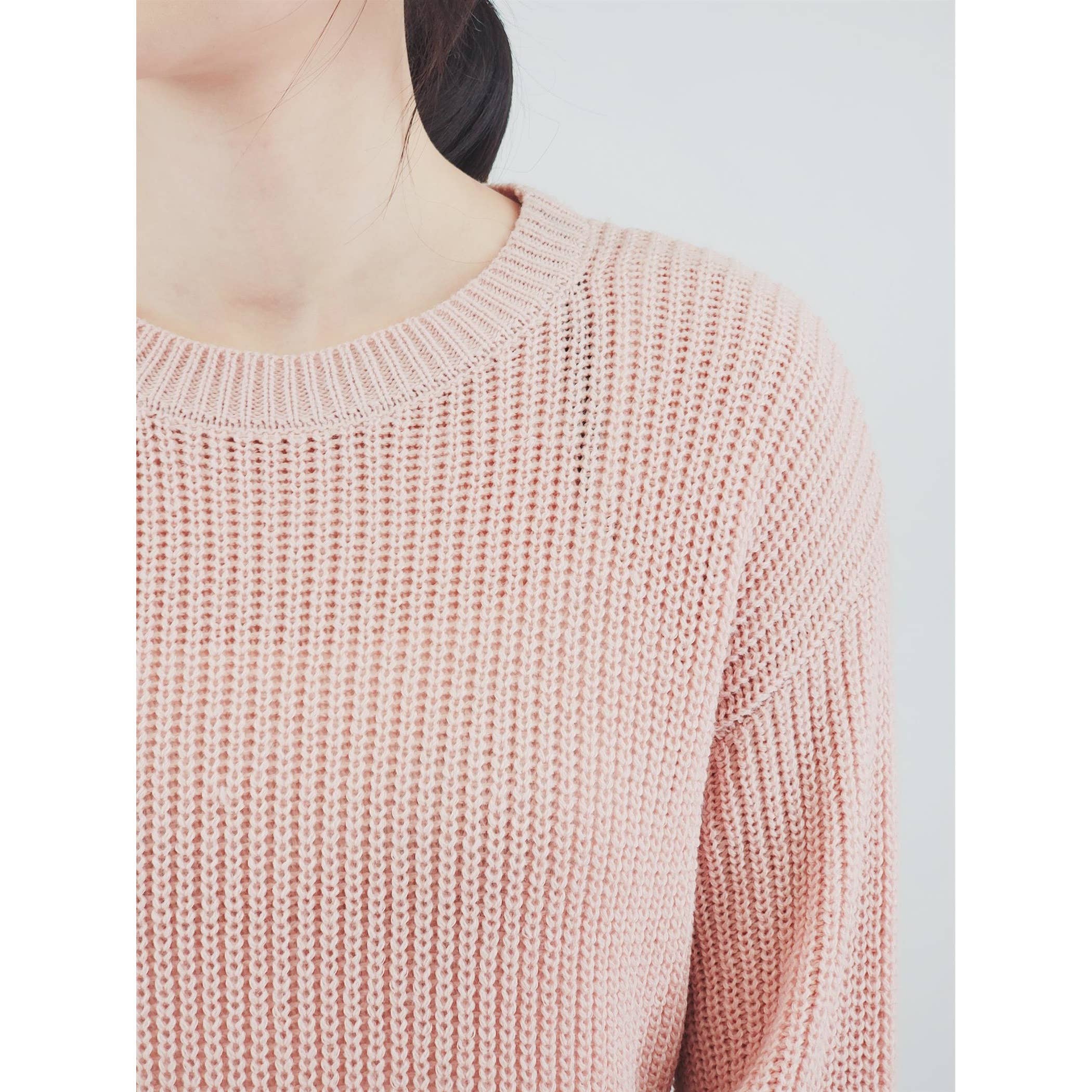 Mak – wholesale Pullovertröja - Dam – Puff Bell Sleeve Våffelstickad Pullover Tröja Topp MK36542