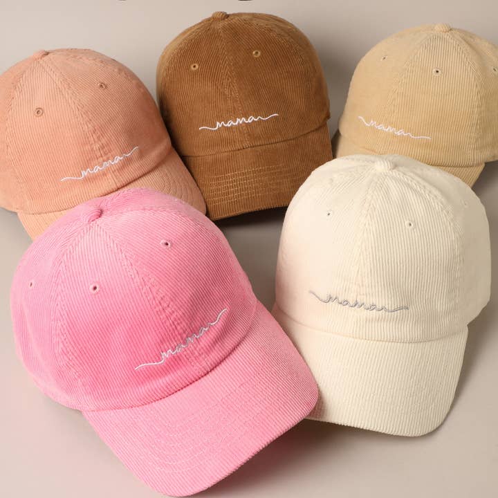 Mama Embroidered Lettering Corduroy Baseball Cap for wholesale by Fashion City