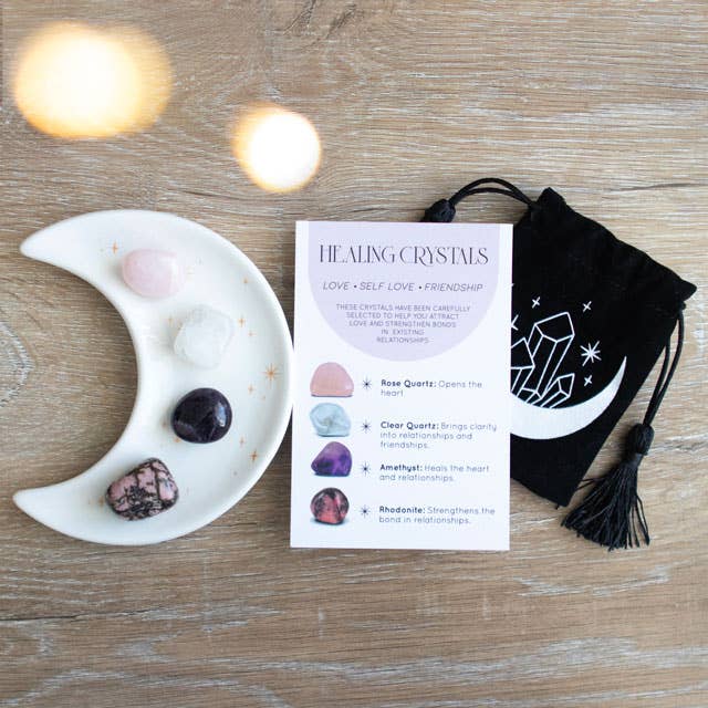 Something Different Wholesale – Engroshandel Spirituelle sten og krystaller – Healing krystalsæt med månetallerken til småting2