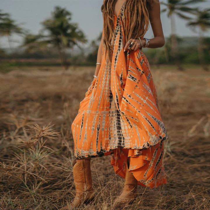 Rosa Clothing - Wholesale Dress - Women's - Swing halterneck tie backless print dress