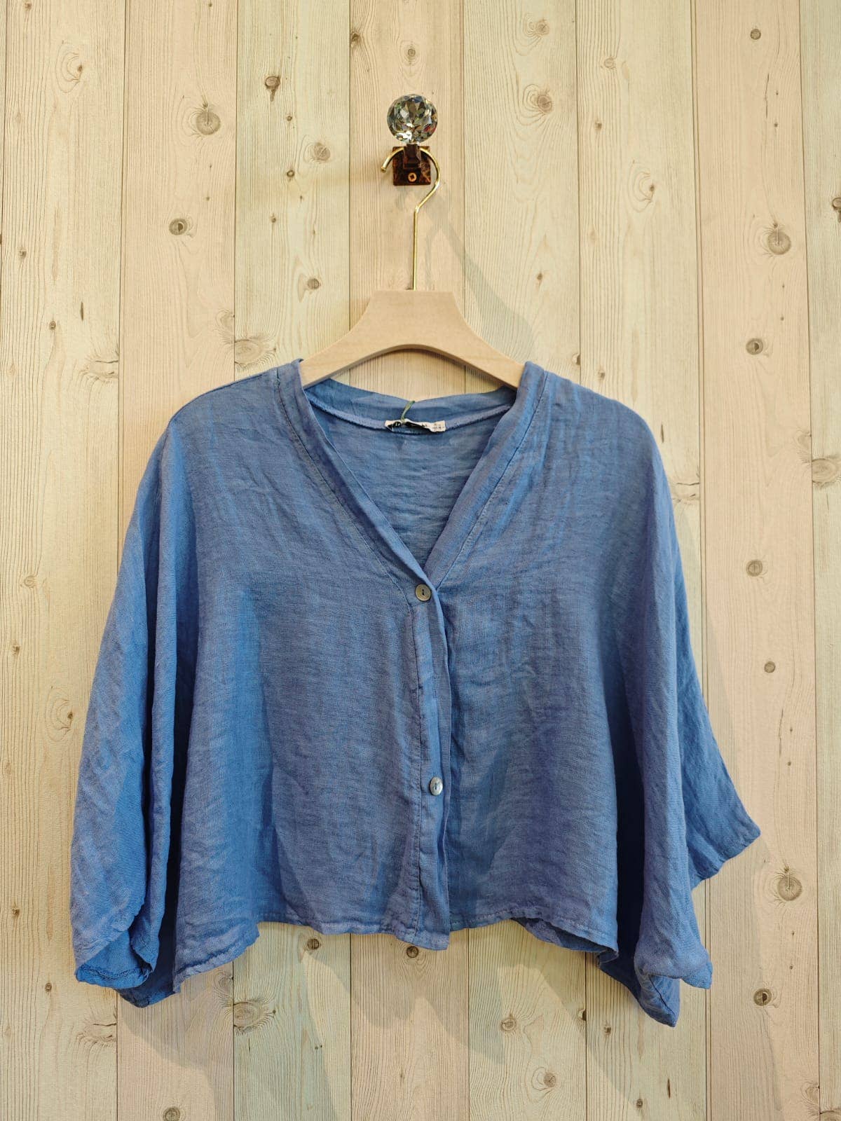 Linen & More - Wholesale Blouse - Dames - Kortelastische blouse met korte mouwen van 100% linnen3