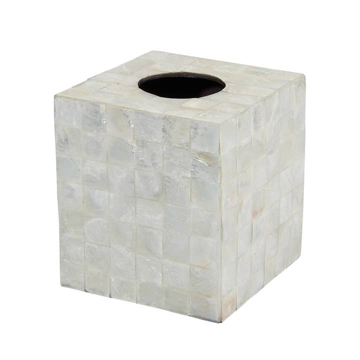 HS Seashells - Wholesale Bathroom Accessory Set - White Tiled Capiz Shell 7PC Bathroom Set1