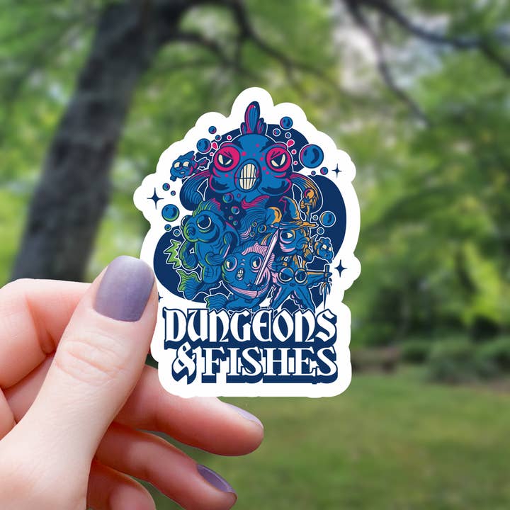 Dungeons and Fish Tabletop RPG Sticker - 3" for wholesale by Mimic Gaming Co