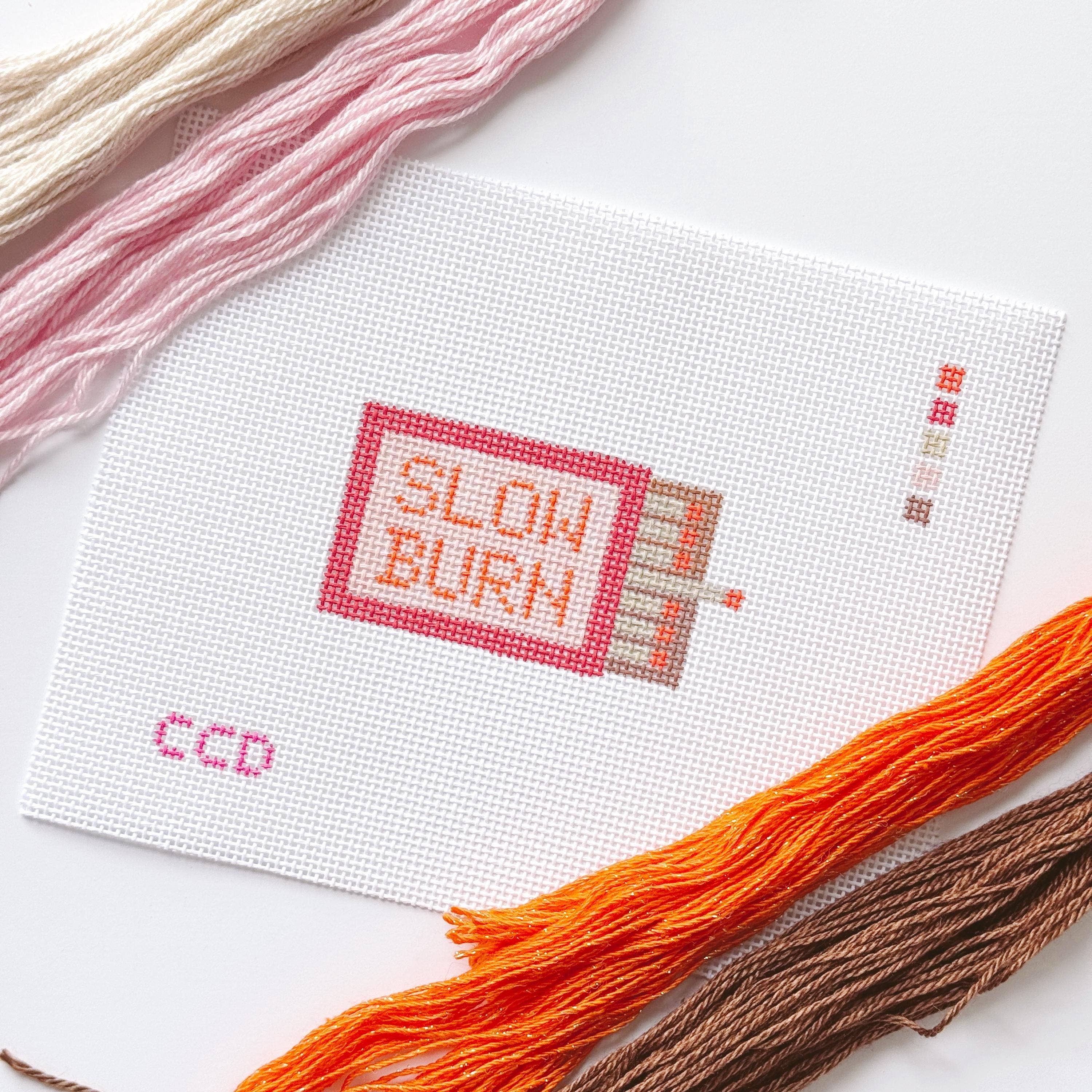 Cotswold Co Designs - Wholesale Embroidery/Cross Stitch Supplies - Hand Painted Slow Burn Matches 4” Needlepoint Canvas 13 Mesh Matches Needlepoint Canvas Valentines Day0