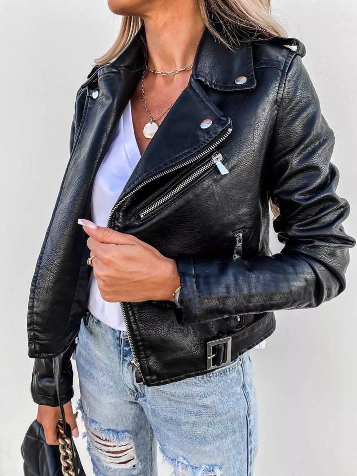 Blouson de moto en cuir zippé de grande taille pour la vente par ClassiQ