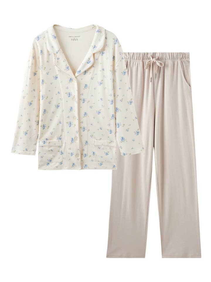 Women Organic 3/4 sleeve PJ Set-Blueberry for wholesale by Norsu Organic