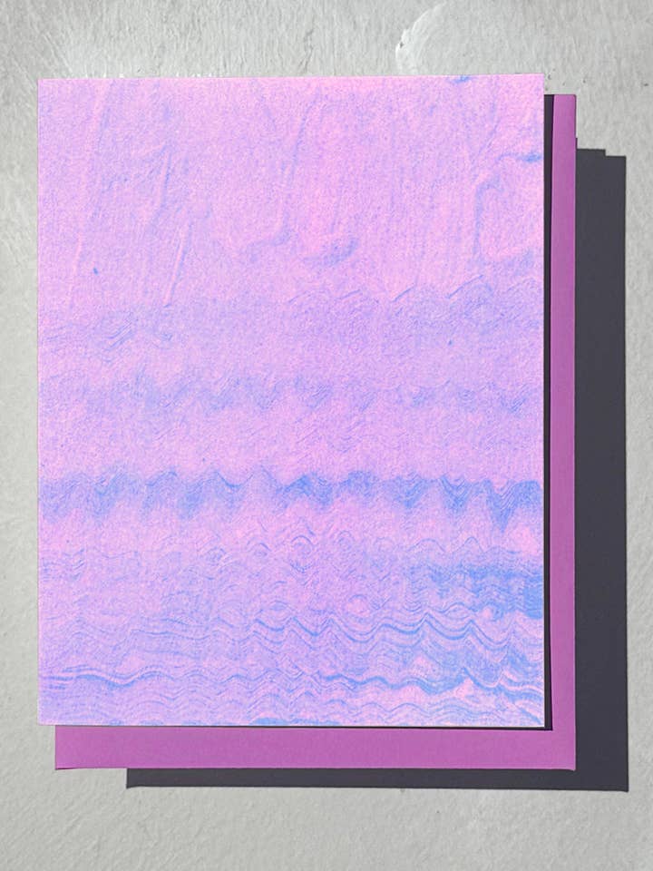 Painted page risograph greeting card with blank interior for wholesale by Robyn A. Frank Artworks