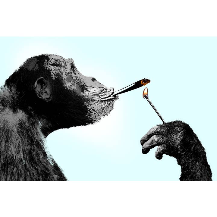 Monkey Smoking A Joint With a Match Funny Pop Art Art Print Poster for wholesale by Gotham Gifts