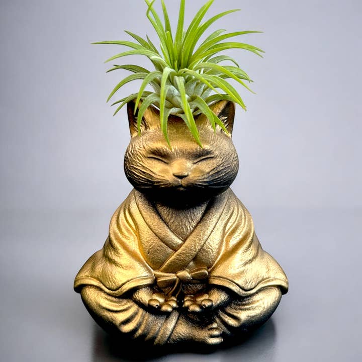 Planters Made in the USA - Wholesale Plant Pot - Meditating Cat Planter Pot, Serene Cat Lover Decor Air Plant