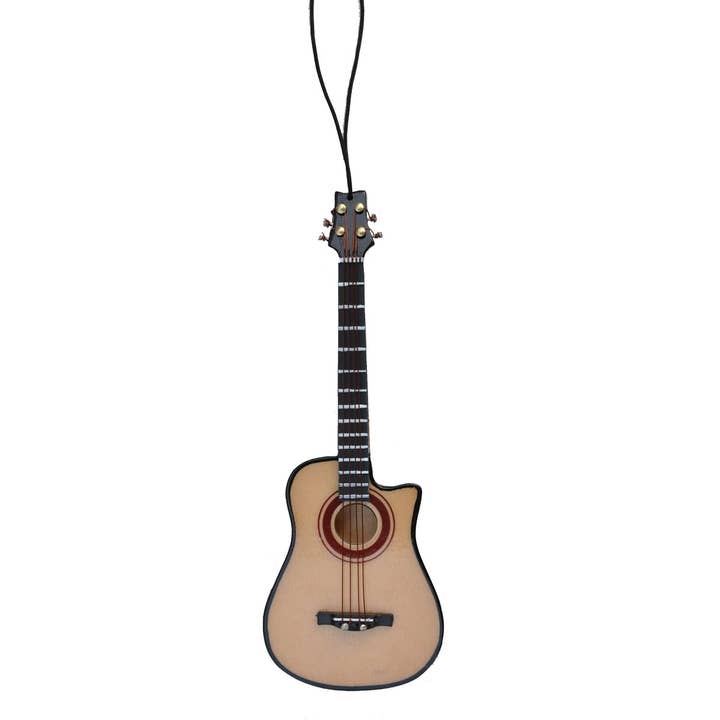 5" Wood Bass Acoustic Guitar Ornament for wholesale by Broadway Gifts Co