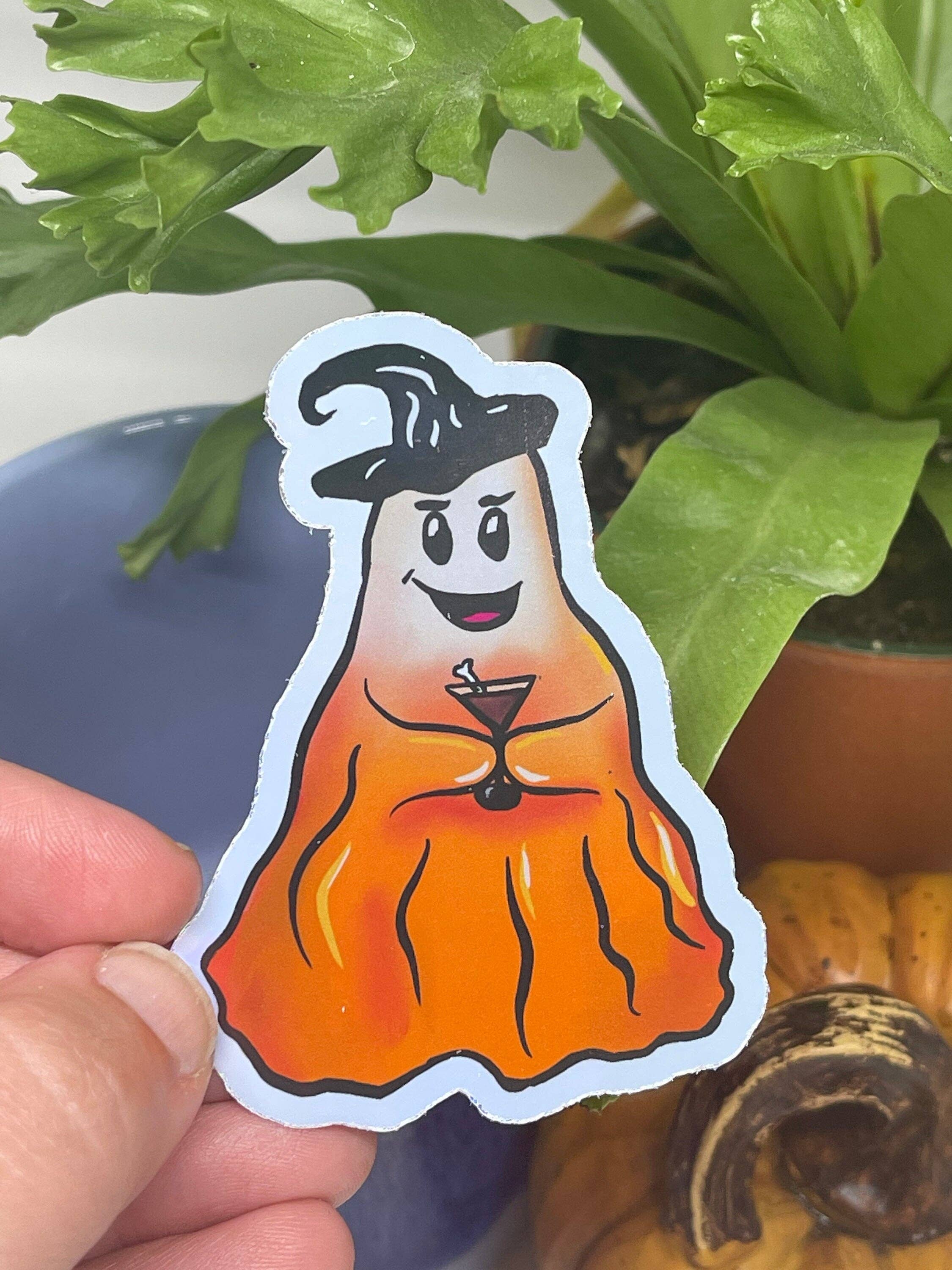 Saturnalia Design Lab - Wholesale Sticker - MARTINE THE GHOST Sticker, Martini-Drinking Ghost, Halloween Stickers, Gifts for Stationary Lovers, Gifts for Him, Halloween Stickers4