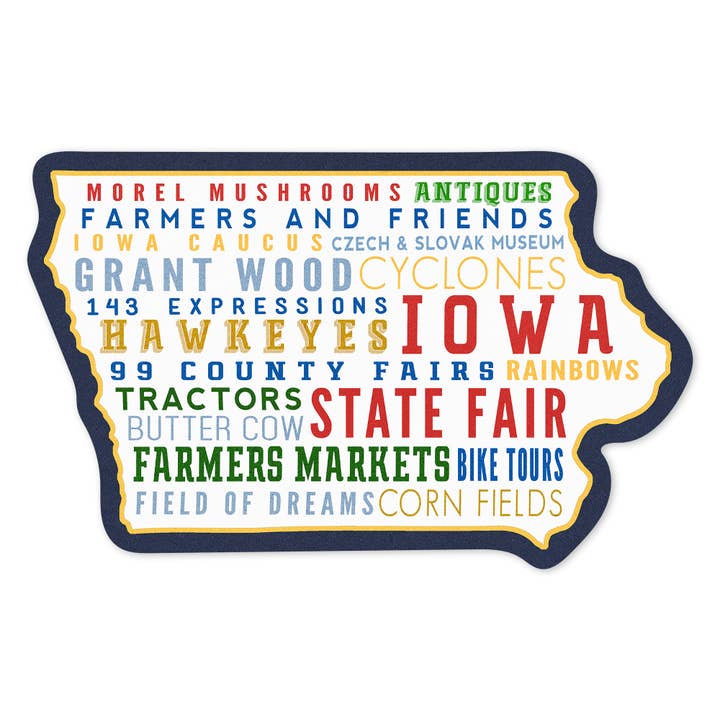 STICKERS Iowa, State Outline & Typography for wholesale by Lantern Press