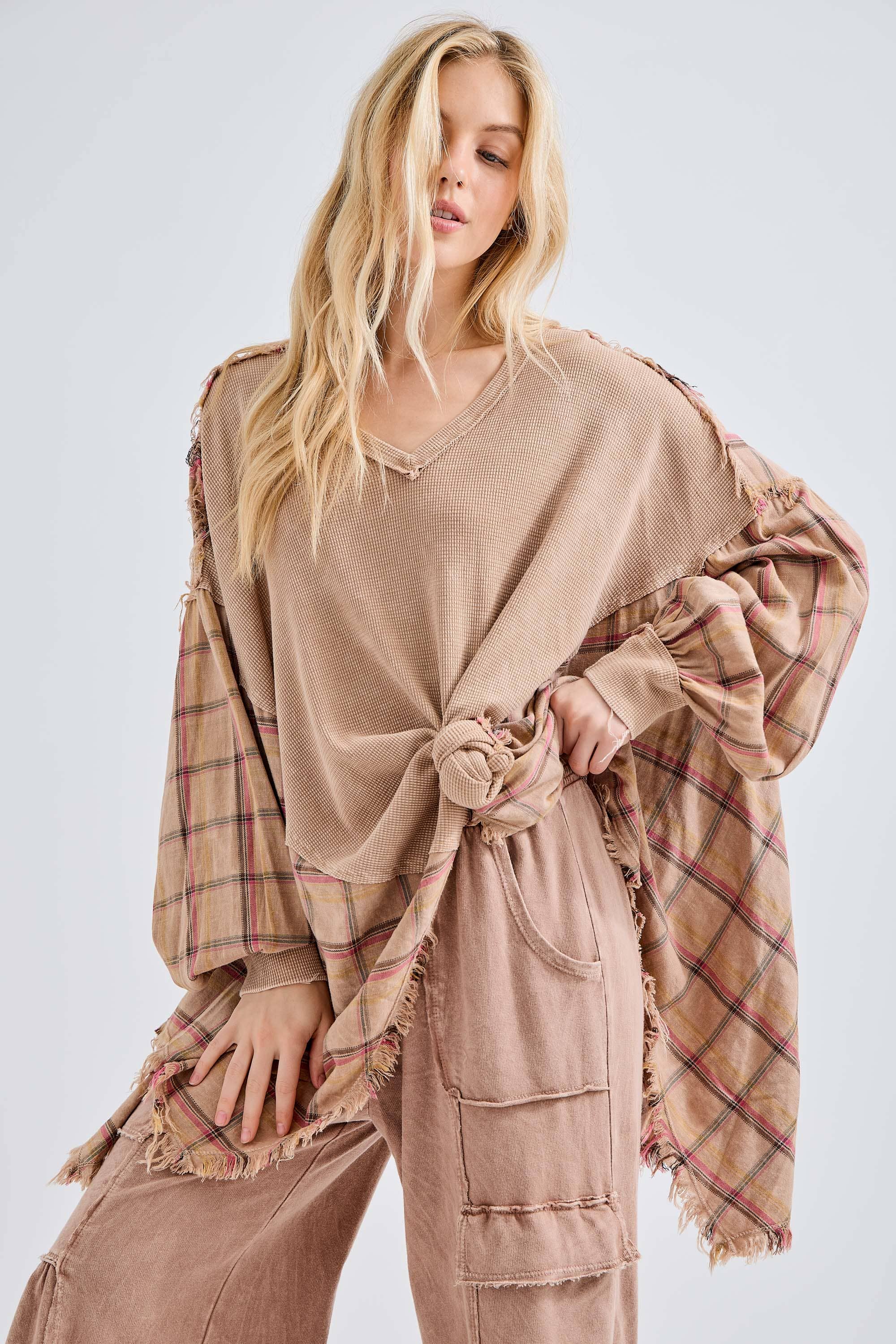 J.Her - Vente Tunique – femme - Top surdimensionné Boho avec flanelle à carreaux, taille HT41448