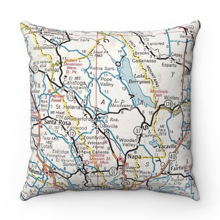 Napa Valley California Map Pillow – 18" Square Throw Pillow for wholesale by Daisy Mae Designs
