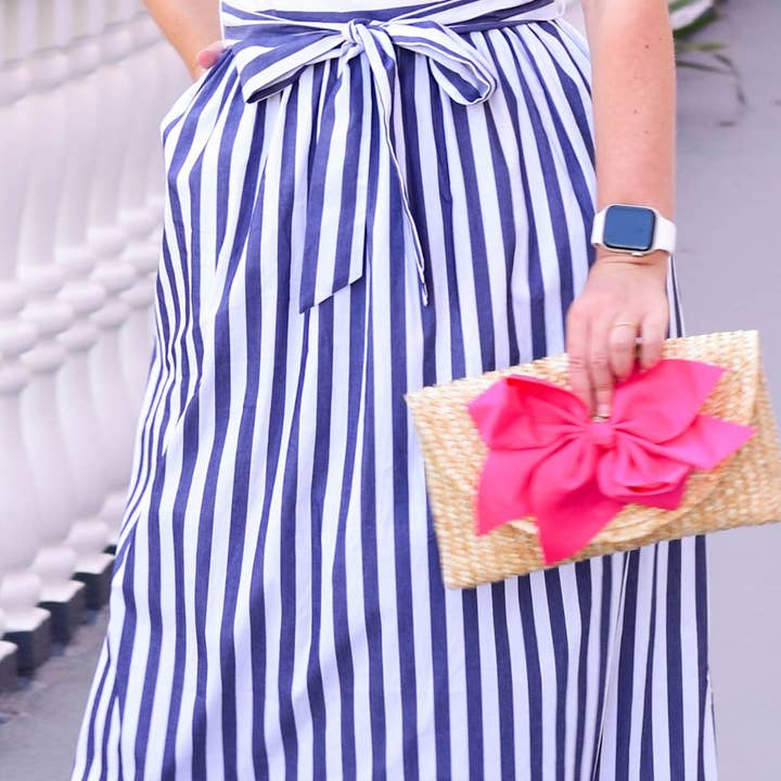 Peachy Pendants - Wholesale Clutch Bag - Women's - Vineyard Straw Clutch with Hot Pink Bow6