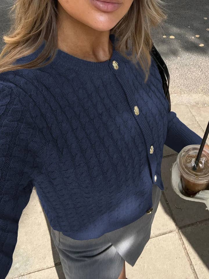 Cable Knit Button-Up Cardigan for wholesale by Beyond Apparel