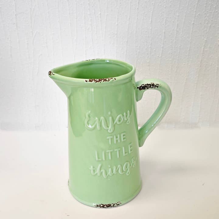 ES Essentials - Wholesale Pitcher - Ceramic Pitcher Floral Container 7.5" Green