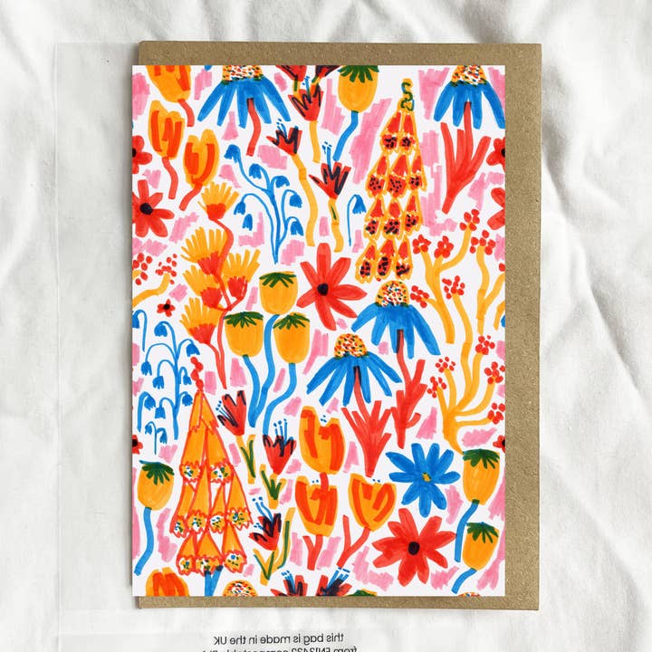 Garden Wildflowers | Botanical | Nature | Floral | Hand Drawn A6 Greetings Card for wholesale by Rebecca Joy Ltd