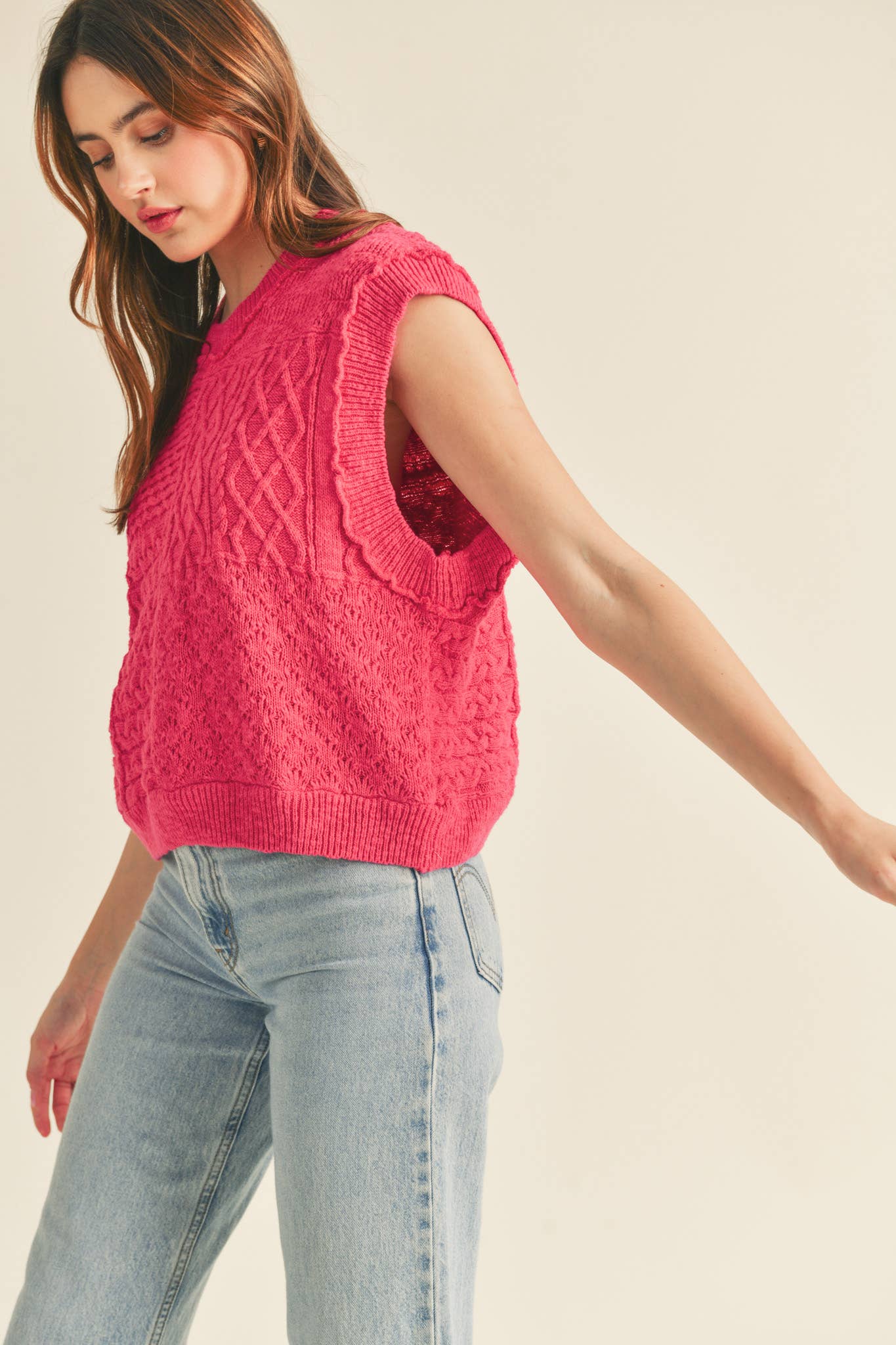 &MERCI – wholesale Tröjväst – Dam – MÖNSTRAD KABELSTICKAD VÄST MSW1022310