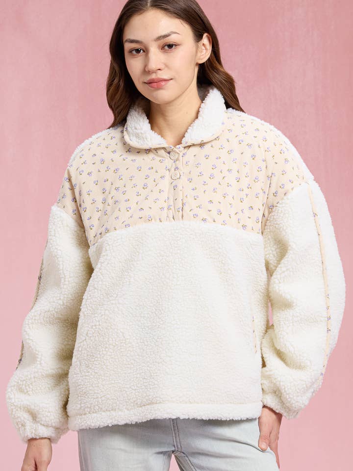 RP2914 - Pulôver Sherpa Floral por atacado de ROSIE POSIE