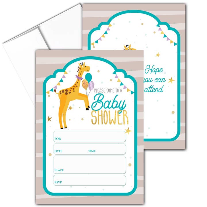 Giraffe Baby Shower Invitations with Envelopes Double Sided for wholesale by Stonehouse Collection