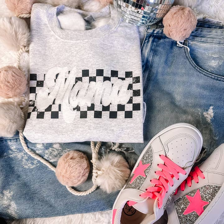 Retro Checkered Mama Sweatshirt for wholesale by ZZ Threadz