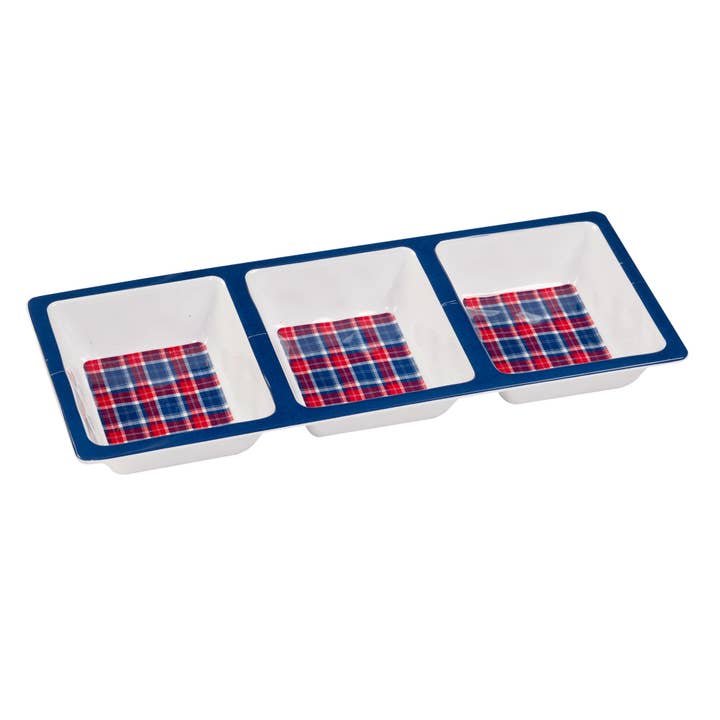 Certified International – Großhandel Serviertabletts – Patriotisches Relish-Tablett, kariert, 3-teilig, 14,5 x 5,75