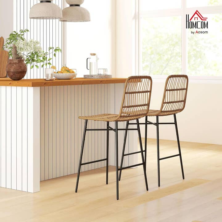 Rattan Counter Height Bar Stools Set Of 2 26 Inch Brown for wholesale on Faire1