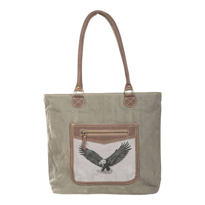 Eagle Tote With Leather Trim for wholesale by Clea Ray Canvas Bags & Clothing