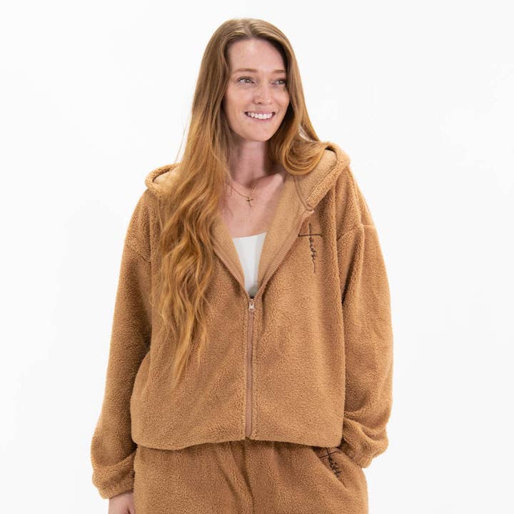 Faith Cross Cozy Sherpa Fleece Zip Up Hoodie for wholesale by Love in Faith
