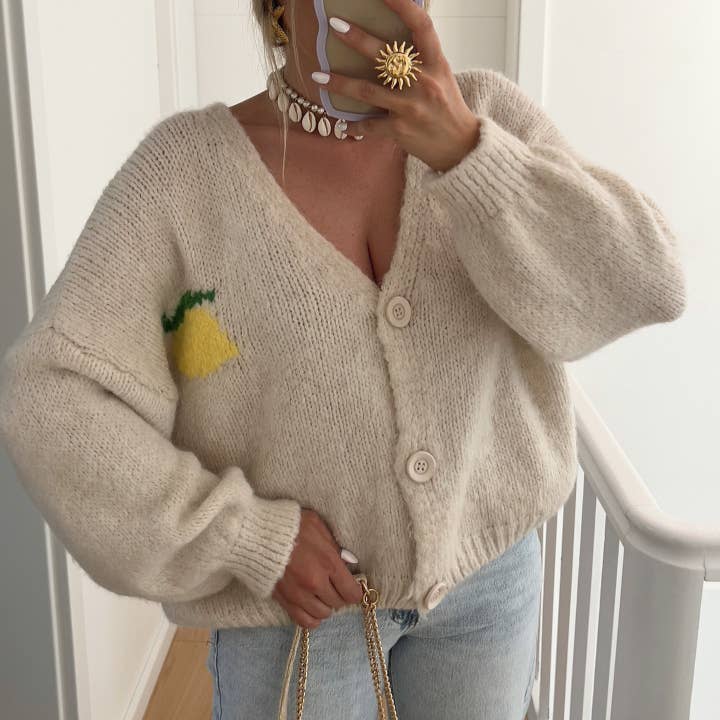 Rosa Clothing - Wholesale Cardigan - Women's - Backside Lemon 'Limoncello' Jacquard Cardigan