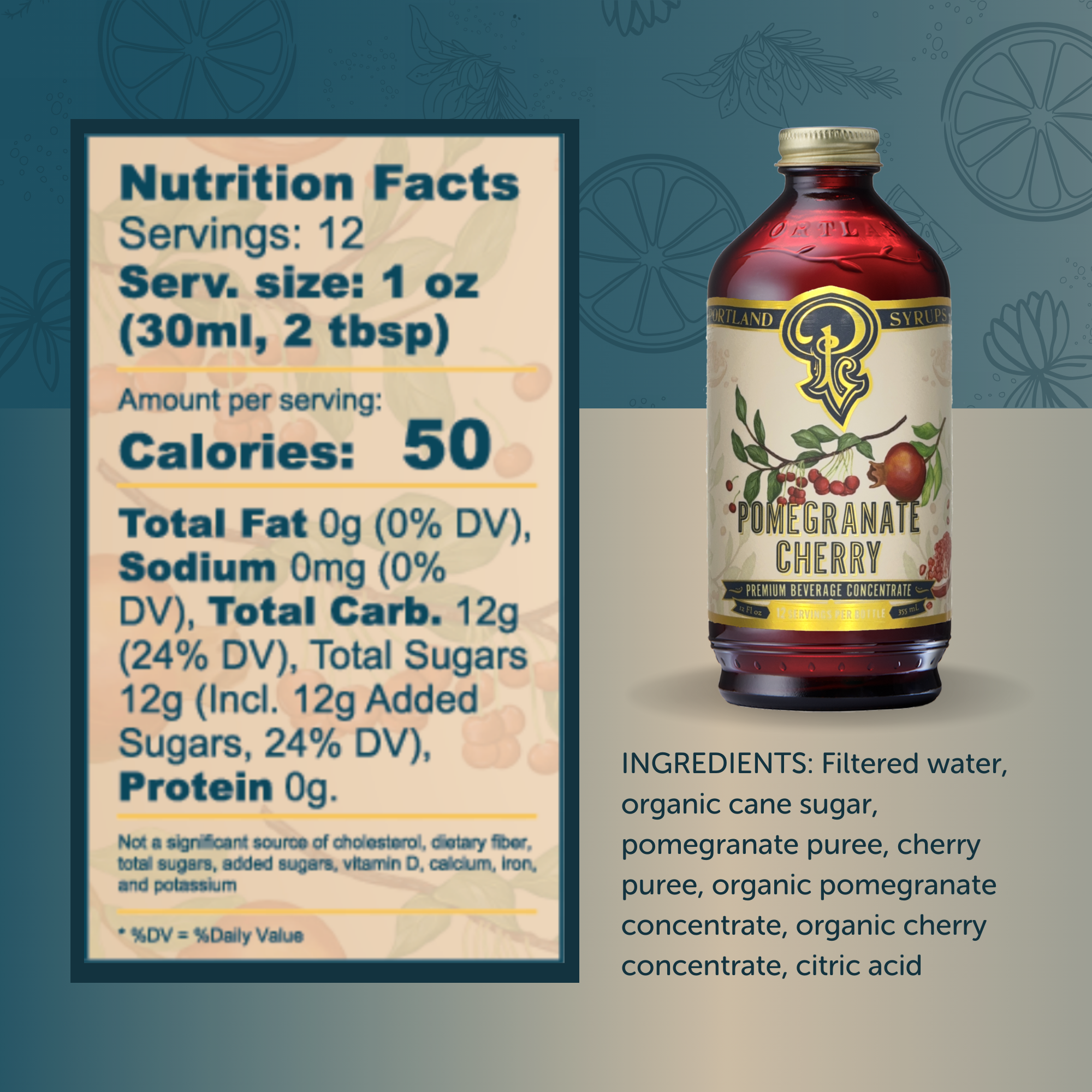 Portland Syrups - Wholesale Cocktail Mix/Syrup - Pomegranate Cherry Syrup 12oz - Cocktail/Mocktail Mixer1