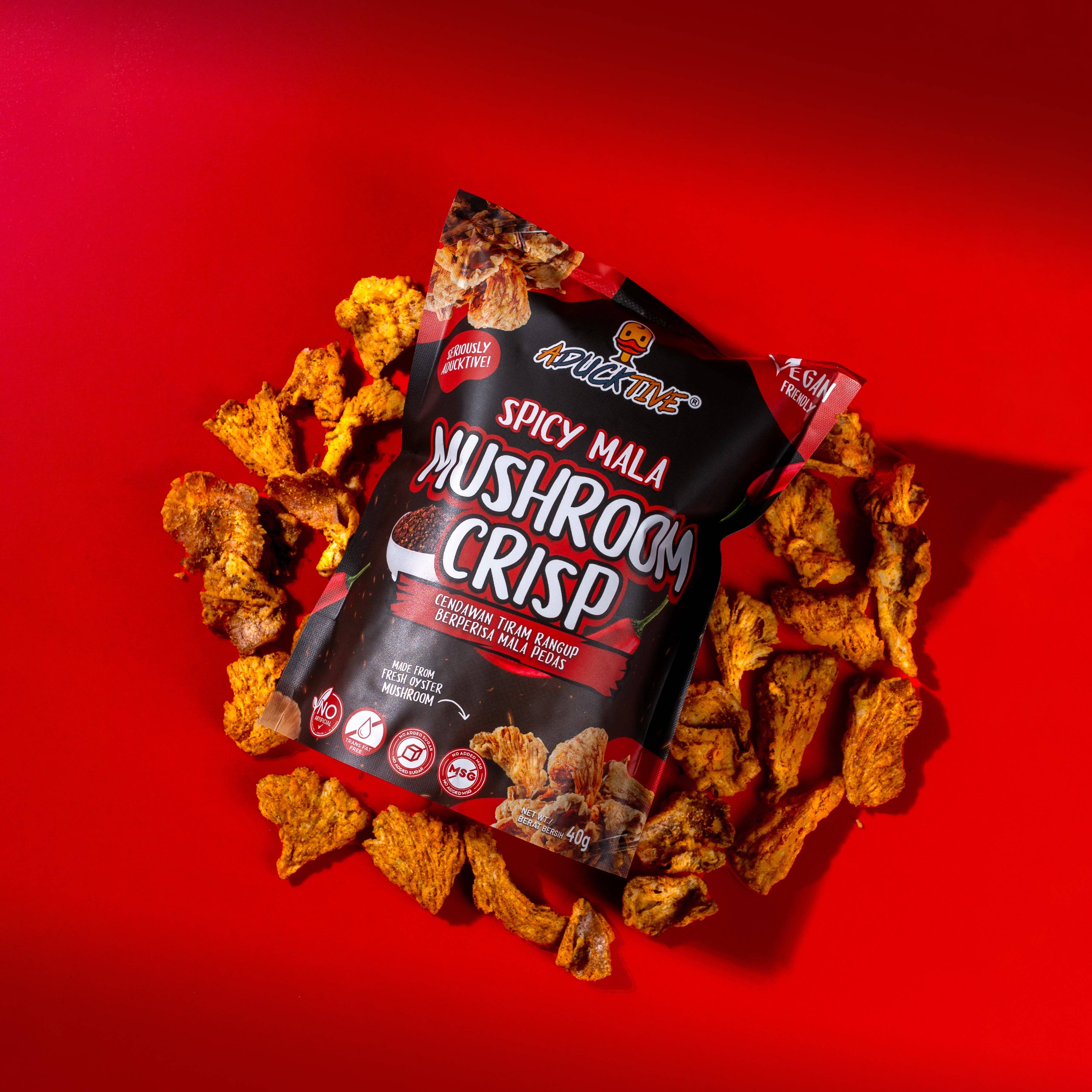 Asian Snacks - Wholesale Chips - MUSHROOM CRISPS - SPICY MALA FLAVOR - 40 Grams