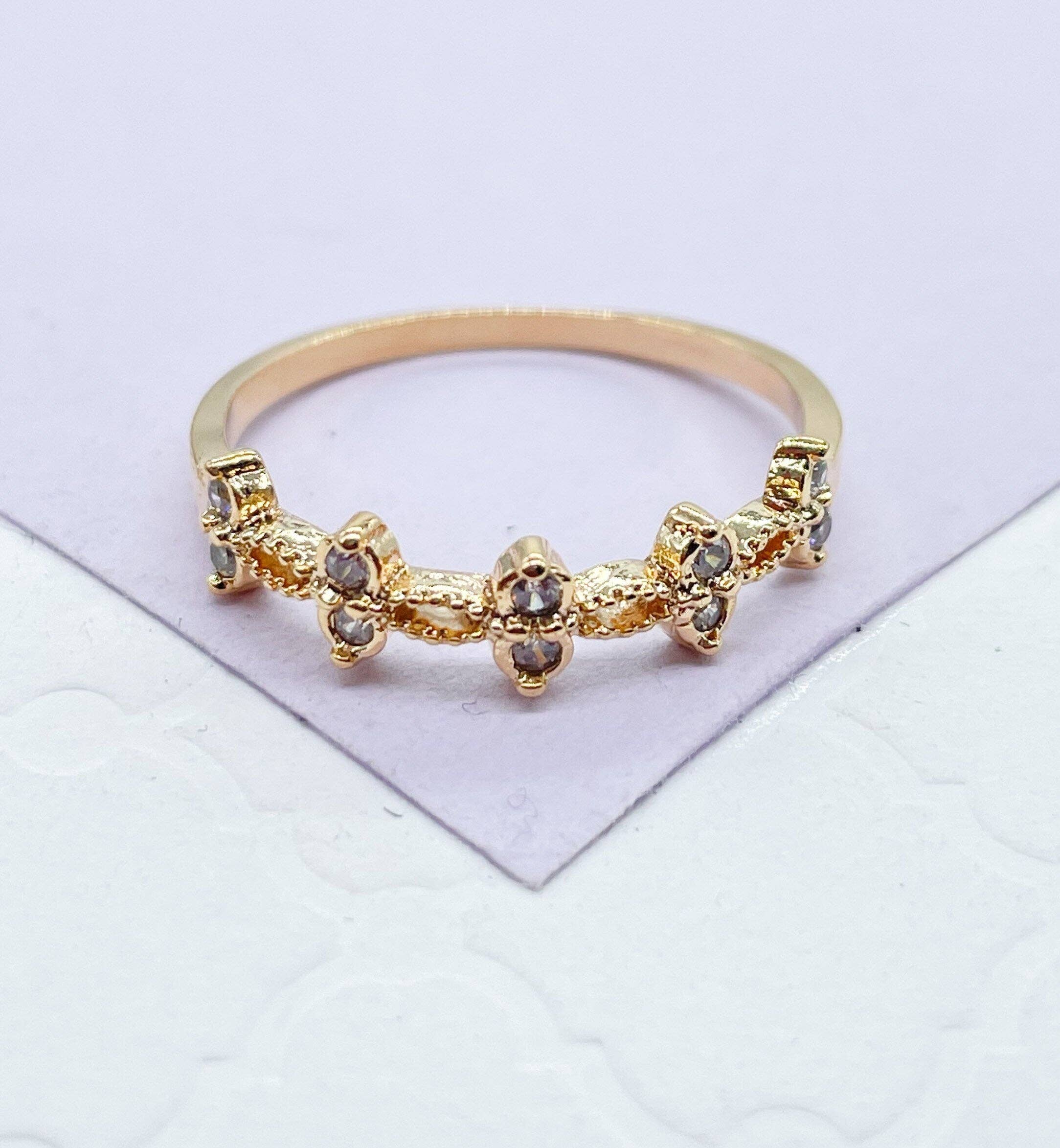 Milie - Wholesale Multi-Stone Ring - 18k GF Dainty Ring With Pattern Cz Stones0