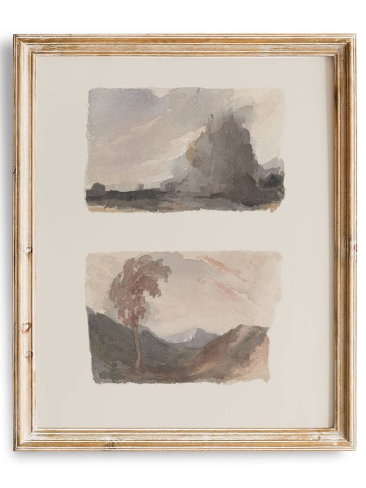 Peinture de paysage à l'aquarelle vintage en sourdine | Décoration murale moderne pour la vente par Knot & Soul