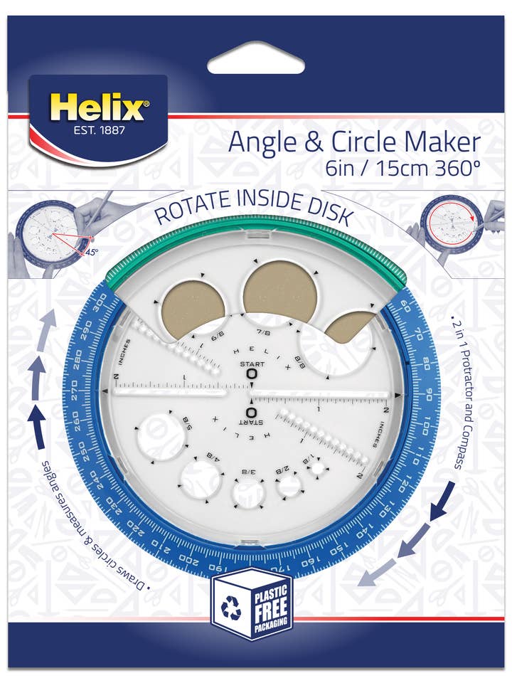 360° Angle & Circle Maker 2-in-1 Protractor & Compass Tool for wholesale by Maped Helix USA