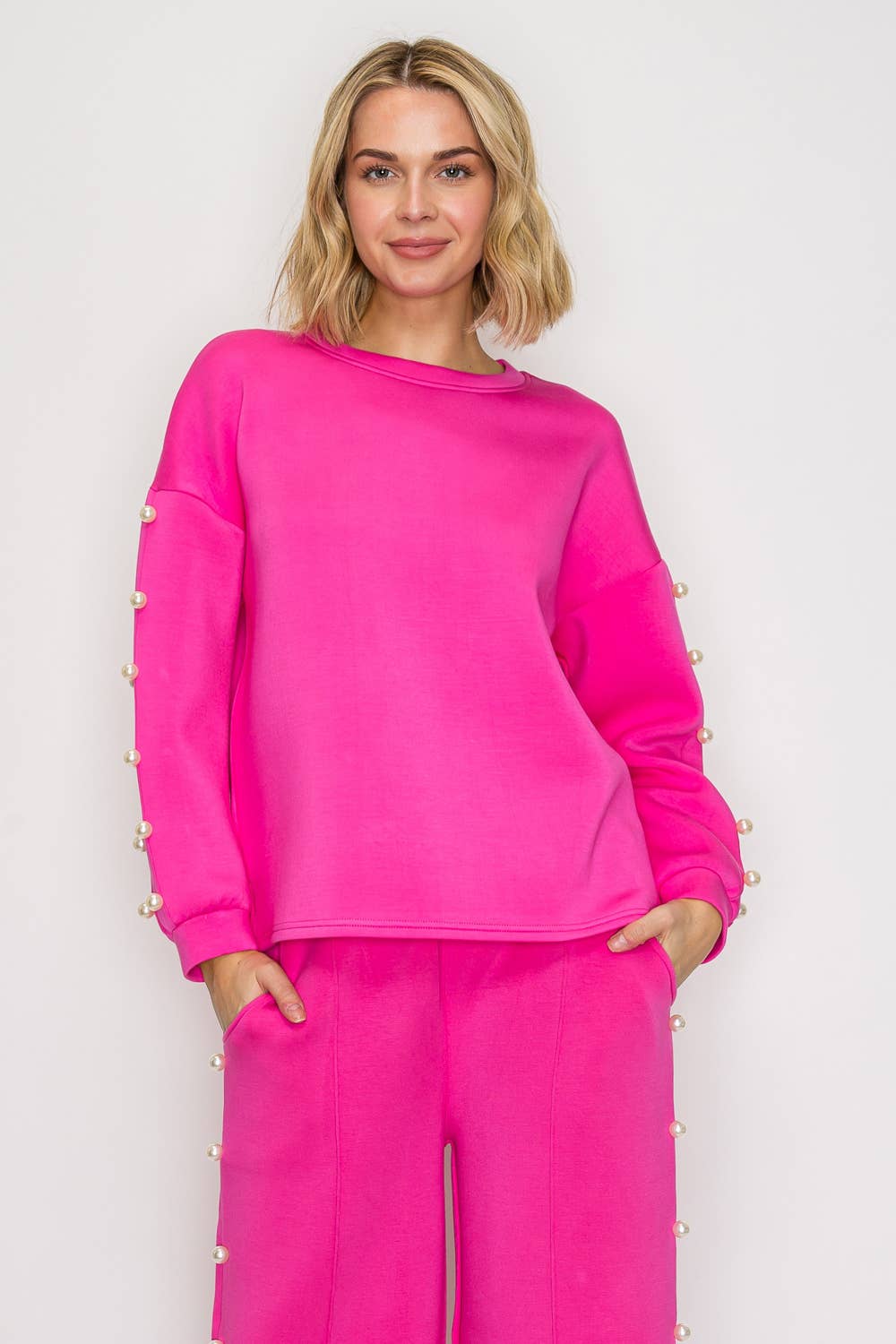 Joh Apparel - Venta al por mayor Jersey corto de punto - Mujer - Top de perlas Katri Stretch French Scuba8