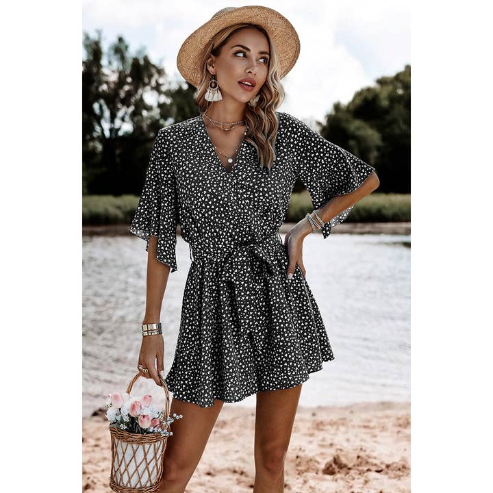 Supreme Fashion - Vente Combishort – femme - Combishort à ourlet évasé avec col en V, volants et ceinture8