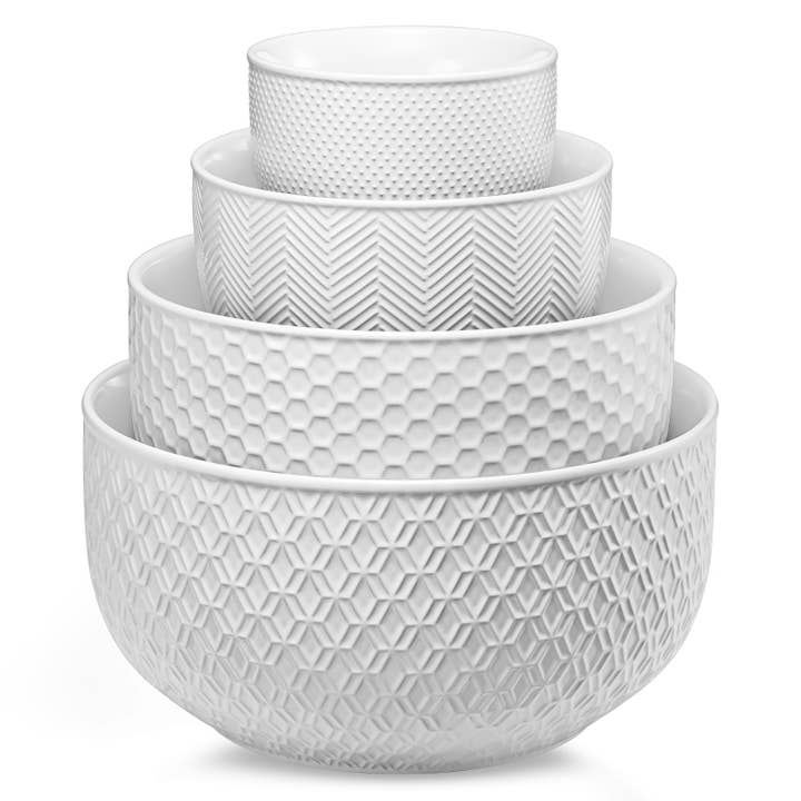 Kook - Wholesale Serve Bowl - Kook Ceramic Nesting Bowls, 20/44/98/145 oz, Ivory, Set of 44