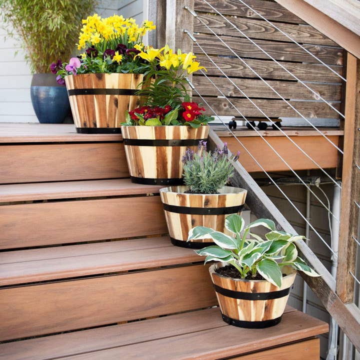 Above Edge - Wholesale Planter Box - Round Wood Planters, Set of Two, 16 and 13 Inch Diameter2