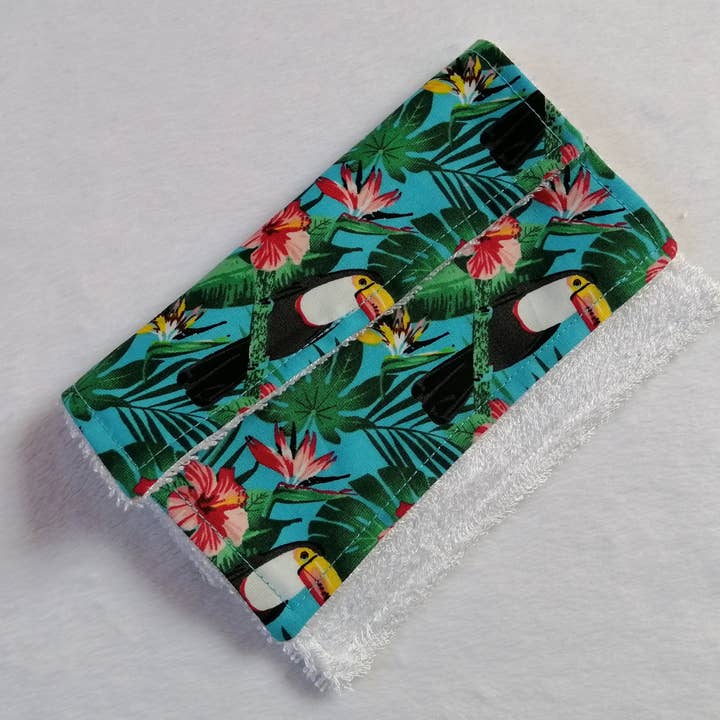 Fancy face cloths, Large reusable wipes,- tropical toucans for wholesale by Hannah and me