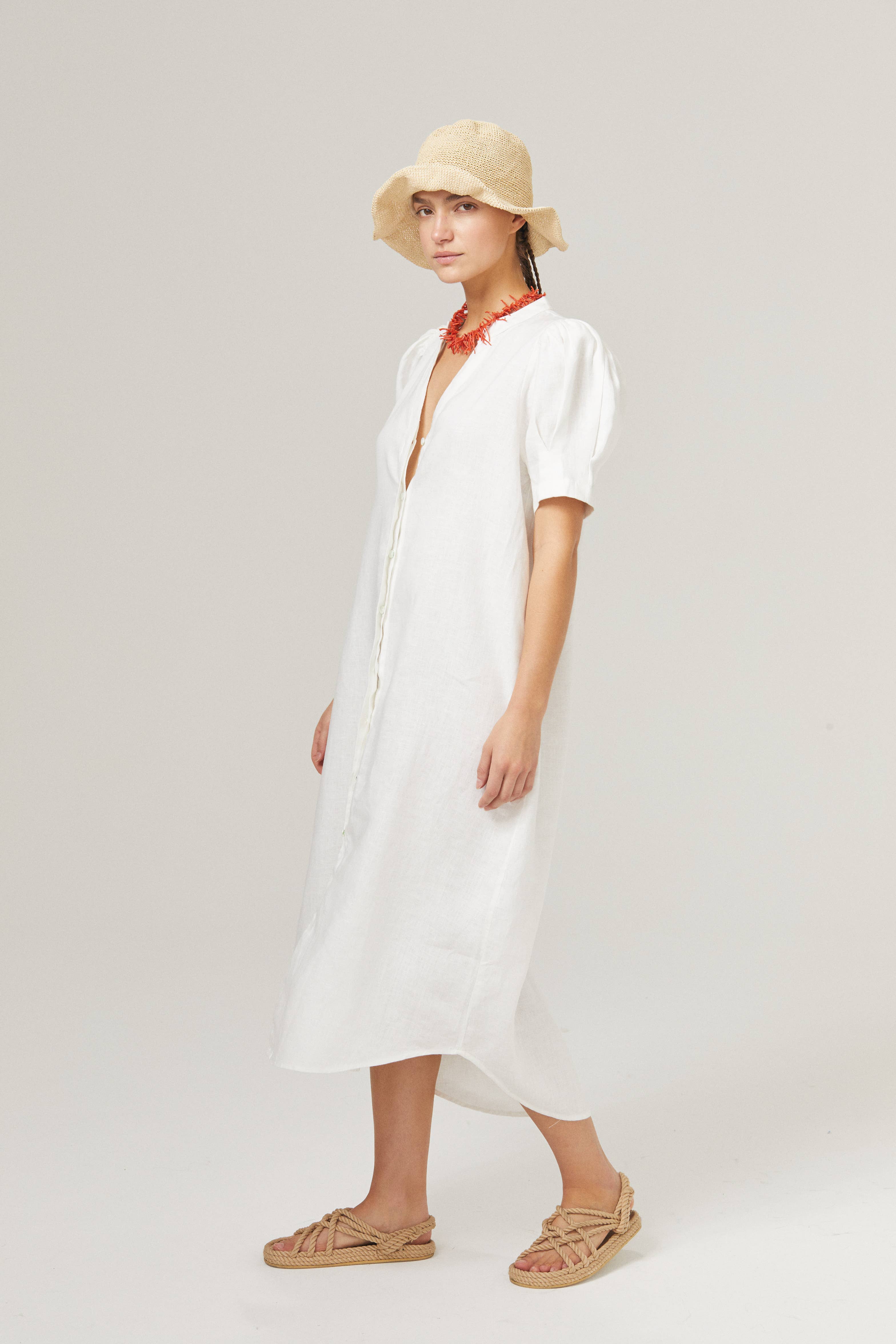 Athina Midi Linen Dress - White for wholesale on Faire3
