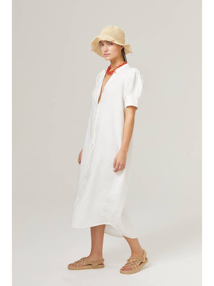 Athina Midi Linen Dress - White for wholesale on Faire3