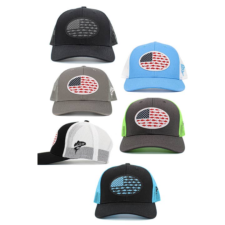 Hana - Wholesale Trucker Hat - Women's - USA Fish Flag Mesh Back American Flag Baseball Cap
