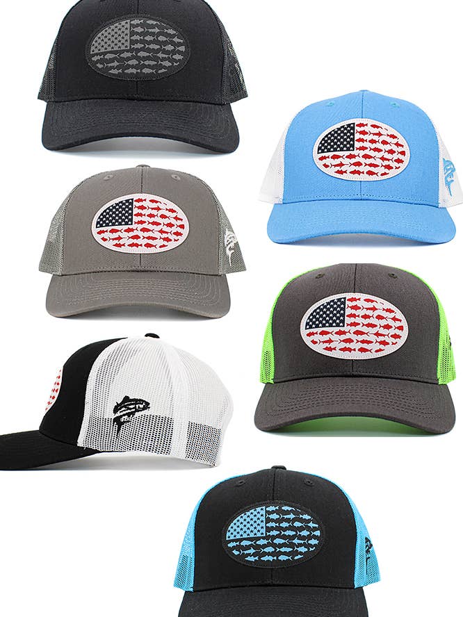 USA Fish Flag Mesh Back American Flag Baseball Cap for wholesale by Hana