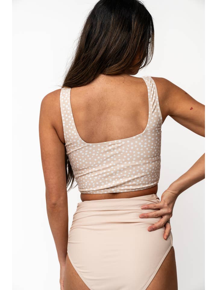 Coral Reef Swim - Wholesale Swim Top - Women's - Tan Polka Dot Square Neck Swim Top1