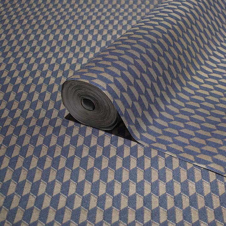 Blue Elegant Hexagon Embossed Wallpaper, Small Honeycomb Grid Pattern Textured wallcovering for wholesale by Walloro Luxury Embossed Wallpaper